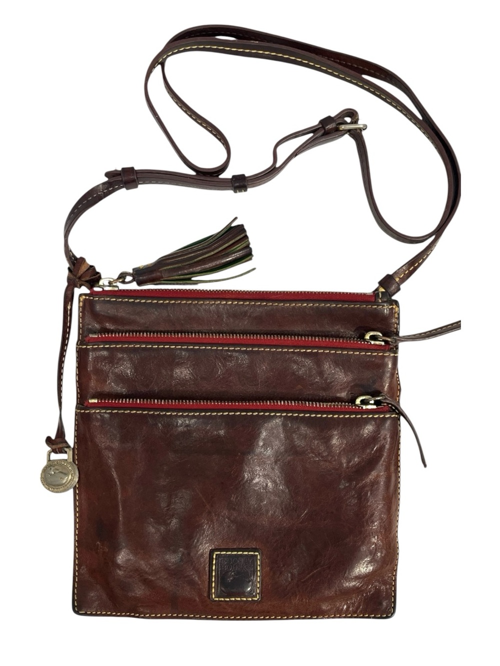 Dooney & Bourke Florentine Leather Triple Zip Crossbody - Chestnut Brown